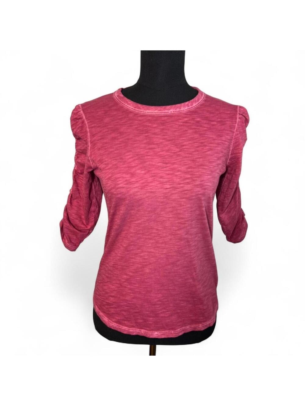 Veronica Beard Pink Pima Cotton Tee with Ruched 3/4 Sleeves sz XS